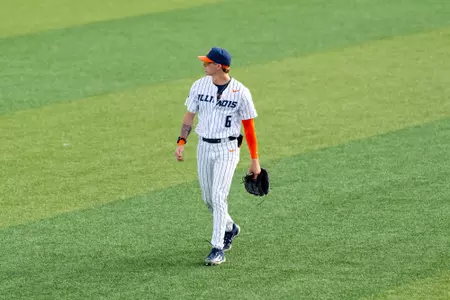 CHAMPAIGN, IL - April 11, 2026 - Left Handed Pitcher / Outfielder Brayden Mazzacano (#6) during the game between the New Orleans Privateers and the Illinois Fighting Illini at Illinois Field in Champaign, IL. Photo By Ashley Ray/Fighting Illini