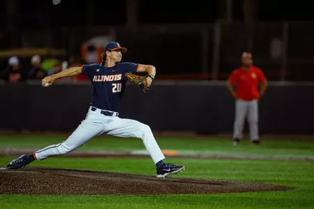 CHAMPAIGN, IL - April 21, 2026 - Right Handed Pitcher Ryan Johnson (#20) during the game between the ISU Red Birds and the Illinois Fighting Illini at Illinois Field in Champaign, IL. Photo By Quinten Truitt