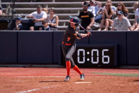 CHAMPAIGN, IL - April 26, 2026 - Outfielder Alaina Miller (#9) during the game between the Penn State Nittany Lions and the Illinois Fighting Illini at Eichelberger Field in Champaign, IL. Photo By Ryan Shepardson/Fighting Illini