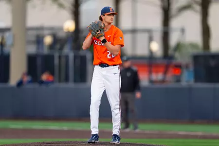 CHAMPAIGN, IL - April 28, 2026 - Right Handed Pitcher Ryan Johnson (#20) during the game between the Roosevelt University Lakers and the Illinois Fighting Illini at Illinois Field in Champaign, IL. Photo By Ashley Ray/Fighting Illini
