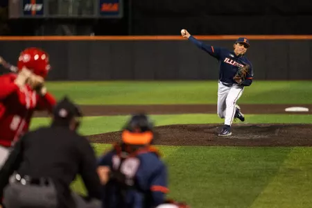 CHAMPAIGN, IL - May 06, 2026 - Right Handed Pitcher Luke Weber (#36) during the game between the Bradley Braves and the Illinois Fighting Illini at Illinois Field in Champaign, IL. Photo By Knox Mynatt/Fighting Illini