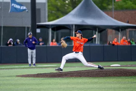 CHAMPAIGN, IL - May 08, 2026 - Left Handed Pitcher Regan Hall (#9) during the game between the Northwestern Wildcats and the Illinois Fighting Illini at Illinois Field in Champaign, IL. Photo By Knox Mynatt/Fighting Illini