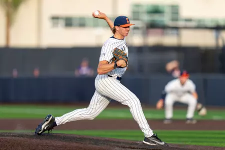 CHAMPAIGN, IL - May 09, 2026 - Left Handed Pitcher Aidan Flinn (#15) during the game between the Northwestern Wildcats and the Illinois Fighting Illini at Illinois Field in Champaign, IL. Photo By Ashley Ray/Fighting Illini