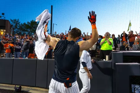 CHAMPAIGN, IL - May 09, 2026 - Catcher / First Baseman Will Johannes (#35) during the game between the Northwestern Wildcats and the Illinois Fighting Illini at Illinois Field in Champaign, IL. Photo By Ashley Ray/Fighting Illini