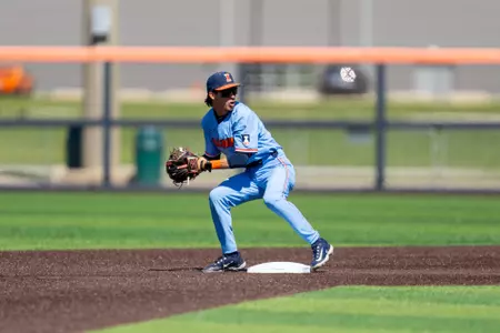CHAMPAIGN, IL - May 10, 2026 - Infielder Michael Farina (#3) during the game between the Northwestern Wildcats and the Illinois Fighting Illini at Illinois Field in Champaign, IL. Photo By Ashley Ray/Fighting Illini