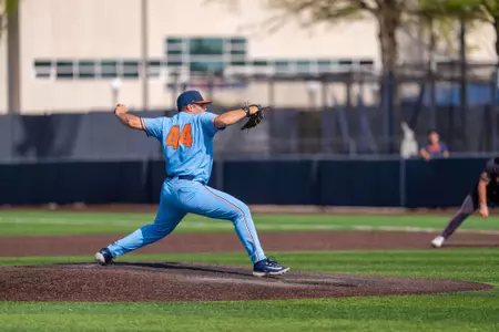 CHAMPAIGN, IL - May 10, 2026 - Left Handed Pitcher Sam Reed (#44) during the game between the Northwestern Wildcats and the Illinois Fighting Illini at Illinois Field in Champaign, IL. Photo By Ryan Shepardson/Fighting Illini