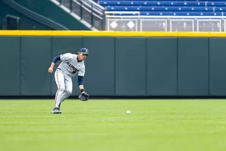 OMAHA, NE - May 19, 2026 - Outfielder Collin Jennings (#38) during the Big Ten Tournament game between the Iowa Hawkeyes and the Illinois Fighting Illini at Charles Schwab Field in Omaha, NE. Photo By Ashley Ray/Fighting Illini
