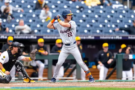 OMAHA, NE - May 19, 2026 - Outfielder Cole Warehime (#22) during the Big Ten Tournament game between the Iowa Hawkeyes and the Illinois Fighting Illini at Charles Schwab Field in Omaha, NE. Photo By Ashley Ray/Fighting Illini