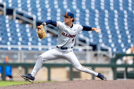 OMAHA, NE - May 19, 2026 - Left Handed Pitcher Regan Hall (#9) during the Big Ten Tournament game between the Iowa Hawkeyes and the Illinois Fighting Illini at Charles Schwab Field in Omaha, NE. Photo By Ashley Ray/Fighting Illini