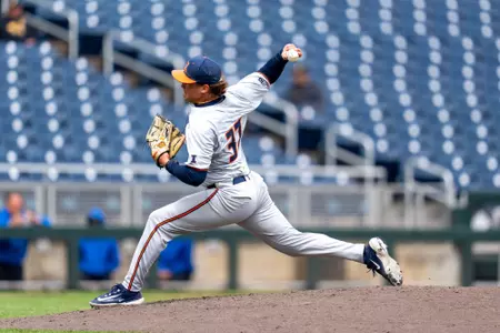 OMAHA, NE - May 19, 2026 - Right Handed Pitcher Sam Mommer (#37) during the Big Ten Tournament game between the Iowa Hawkeyes and the Illinois Fighting Illini at Charles Schwab Field in Omaha, NE. Photo By Ashley Ray/Fighting Illini