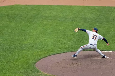 OMAHA, NE - May 19, 2026 - Right Handed Pitcher Sam Mommer (#37) during the Big Ten Tournament game between the Iowa Hawkeyes and the Illinois Fighting Illini at Charles Schwab Field in Omaha, NE. Photo By Ashley Ray/Fighting Illini