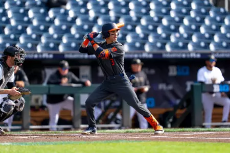 OMAHA, NE - May 20, 2026 - Infielder Michael Farina (#3) during the Big Ten Tournament game between the Purdue Boilermakers and the Illinois Fighting Illini at Charles Schwab Field in Omaha, NE. Photo By Ashley Ray/Fighting Illini