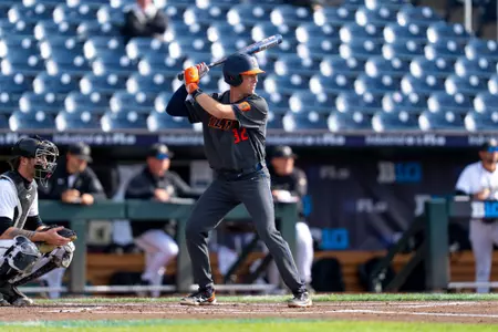 OMAHA, NE - May 20, 2026 - Infielder Kyle Schupmann (#32) during the Big Ten Tournament game between the Purdue Boilermakers and the Illinois Fighting Illini at Charles Schwab Field in Omaha, NE. Photo By Ashley Ray/Fighting Illini