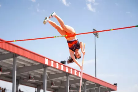 May 15, 2026 - Pole Vaulter Landry Allen during Big Ten Outdoor Championships at Nebraska Outdoor Track in Lincoln, NE. Photo By Nick Tomanelli/Fighting Illini