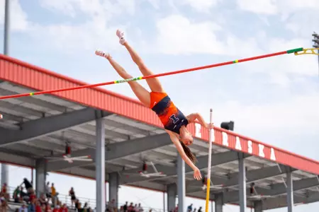 May 15, 2026 - Pole Vaulter Mia Morello during Big Ten Outdoor Championships at Nebraska Outdoor Track in Lincoln, NE. Photo By Nick Tomanelli/Fighting Illini