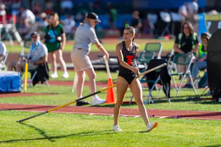 EUGENE, OR - June 11, 2026 - Pole Vaulter Mia Morello during the NCAA Outdoor National Championship at Hayward Field in Eugene, OR. Photo By Ashley Ray/Fighting Illini