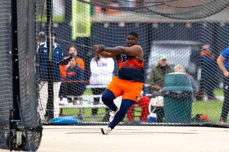 CHAMPAIGN, IL - May 01, 2026 - Thrower Javaris Ambrose during Gary Wieneke Memorial Meet at Demirjian Park in Champaign, IL. Photo By Ashley Ray/Fighting Illini