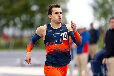 CHAMPAIGN, IL - May 02, 2026 - Sprinter Tadeas Placek during Gary Wieneke Memorial Meet at Demirjian Park in Champaign, IL. Photo By Ashley Ray/Fighting Illini