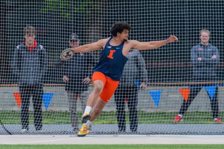 CHAMPAIGN, IL - May 08, 2026 - Thrower Reece Ihenacho during the Illini Tune Up at Demirjian Park in Champaign, IL. Photo By Eason Zhou/Fighting Illini