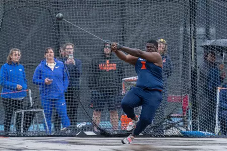CHAMPAIGN, IL - May 08, 2026 - Thrower Javaris Ambrose during the Illini Tune Up at Demirjian Park in Champaign, IL. Photo By Eason Zhou/Fighting Illini