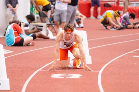 May 16, 2026 - Sprinter Jackson Gilbert during Big Ten Outdoor Championships at Nebraska Outdoor Track in Lincoln, NE. Photo By Nick Tomanelli/Fighting Illini