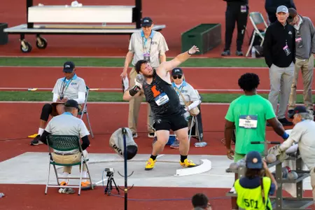 EUGENE, OR - June 10, 2026 - Thrower Jacob Cookinham during the NCAA Outdoor National Championship at Hayward Field in Eugene, OR. Photo By Ashley Ray/Fighting Illini