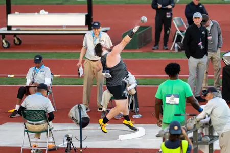 EUGENE, OR - June 10, 2026 - Thrower Jacob Cookinham during the NCAA Outdoor National Championship at Hayward Field in Eugene, OR. Photo By Ashley Ray/Fighting Illini