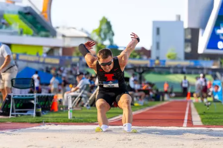 EUGENE, OR - June 12, 2026 - Jumper Viktor Morozov during the NCAA Outdoor National Championship at Hayward Field in Eugene, OR. Photo By Ashley Ray/Fighting Illini