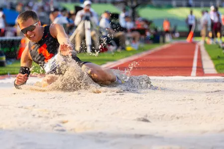 EUGENE, OR - June 12, 2026 - Jumper Viktor Morozov during the NCAA Outdoor National Championship at Hayward Field in Eugene, OR. Photo By Ashley Ray/Fighting Illini