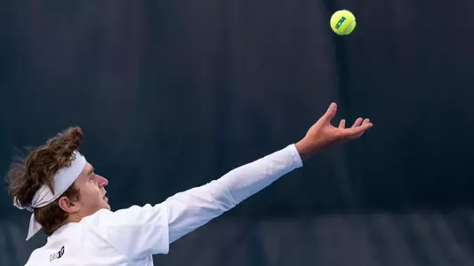 CHAMPAIGN, IL - May 01, 2026 - Adam Jilly during the Round 1 Match of the NCAA Tournament between the Yale Bulldogs and the Illinois Fighting Illini at Atkins Tennis Center in Champaign, IL. Photo By Knox Mynatt/Fighting Illini