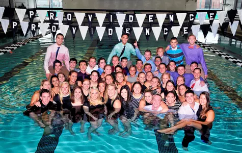 Swimming and Diving Team Photo in the pool inside Taylor Natatorium