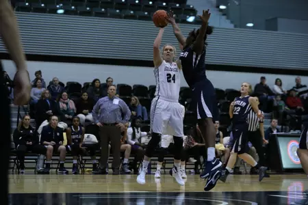 Rachel Aho attempts a jump shot against Butler University