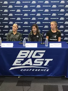 Head Coach Diane Madl and players Megan Hamilton and Manon an Weezel are interviewed ahead of the Big East Tournament.