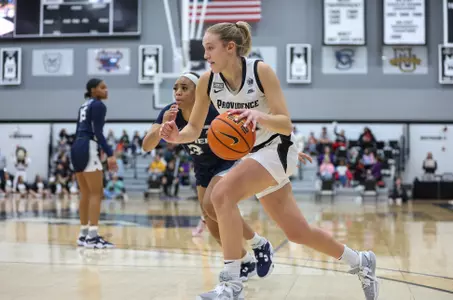 Audrey Koch drives to the hoop against Xavier at Alumni Hall on Jan. 11.