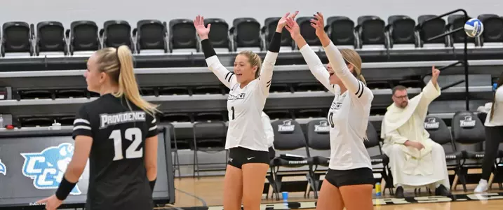 Players celebrate during a game against St. Peters in 2023