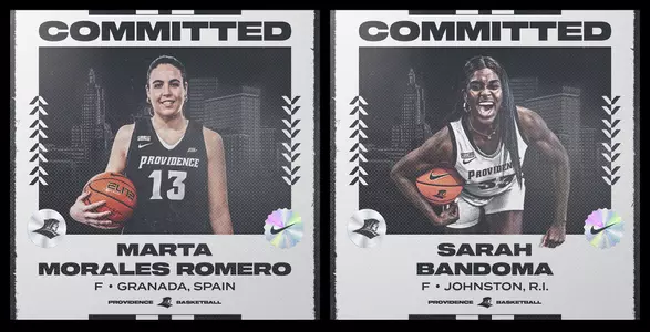 Marta Morales Romero and Sarah Bandoma graphic to announce their commitments to play basketball at Providence