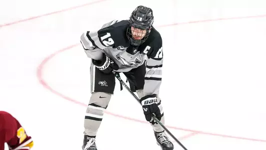 Providence College Men's Ice Hockey player Nick Poisson seen on the ice in game against ASU.