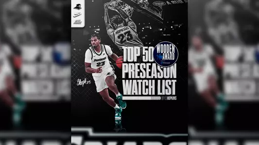 Bryce Hopkins Wooden Award Top 50 Preseason Watchlist, picture of Bryce Hopkins dribbling and Bryce Hopkins dunking