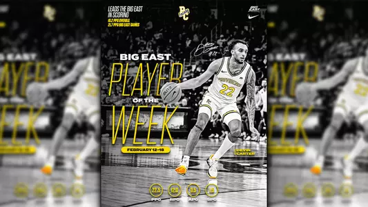 Devin Carter BIG EAST Player of the Week February 12-18 22.5 points per game 12.0 rebounds per game 3.5 assists per game 1.5 steals per game; leads the BIG EAST In scoring 19.2 points per game overall 21.7 points per game in BIG EAST Games