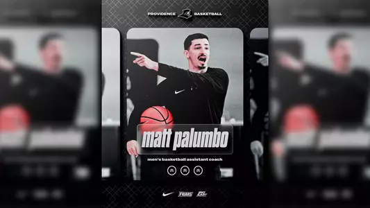 Matt Palumbo men's basketball assistant coach, with picture of Matt Palumbo coaching during practice