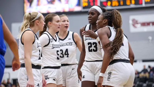 Group Photo - women's basketball players Audrey Koch, Audrey Shields, Sophi Hall, Sarah Bandoma and Grace Efosa