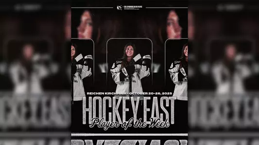 A graphic of women's ice hockey player Reichen Kirchmair winning Hockey East Player of the Week
