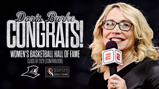 A graphic featuring Doris Burke and congratulating her using the following text - Doris Burke Congrats Women's Basketball Hall of Fame Class of 2026