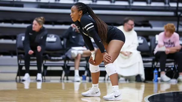 Hadley Pride Before Serve Receive at Alumni Hall in Providence, R.I. during a non-conference match against Bryant.