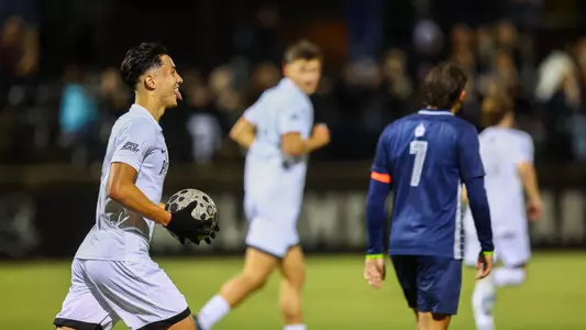 Angelo Ventrella celebrates his goal against Georgetown at Chpey Field at Anderson Stadium