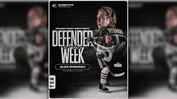 Graphic of Men's Hockey's Alex Rybakov Being Named Hockey East Army ROTC Defender of the Week