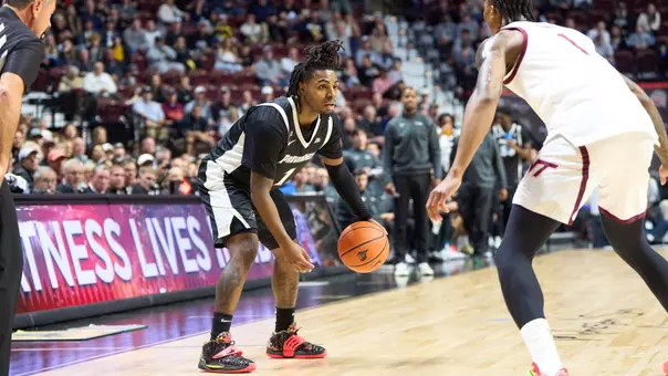 Jason Edwards Dribbles ball at the wing versus Virginia Tech at Mohegan Sun