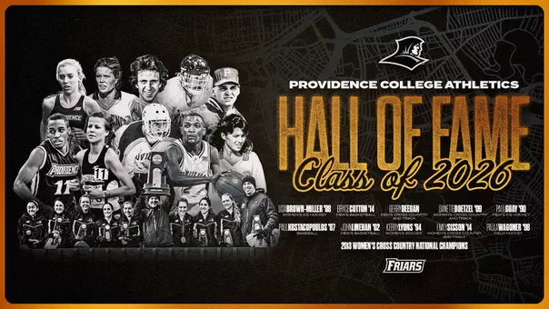Providence College Athletics Hall of Fame Graphic featuring photos of each inductee in the class of 2026.