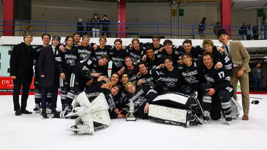 Men's hockey group photo after winning the Mayor's Cup at Brown.