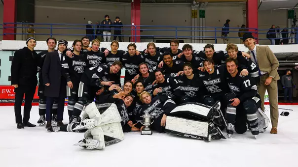 Men's hockey group photo after winning the Mayor's Cup at Brown.